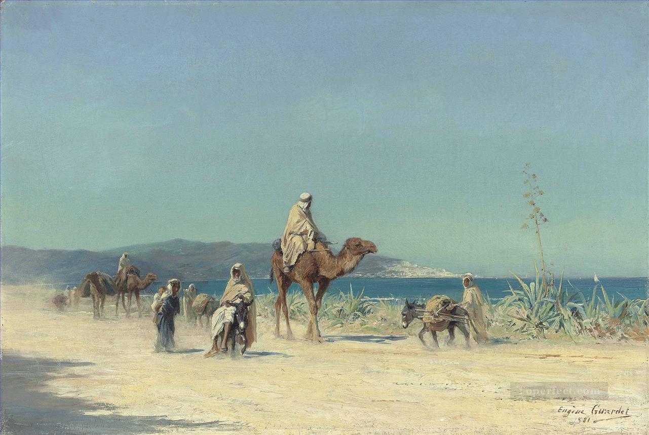 Arabs on a costal road Eugene Girardet Araber Oil Paintings